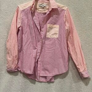 Pink, orange and purple striped button-up shirt Loft size small